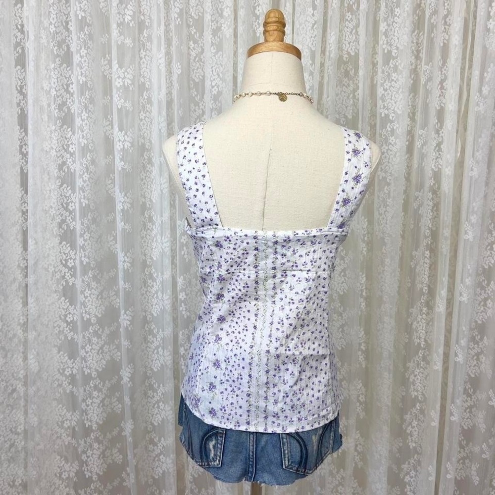 Coquette Tank Top Purple Floral Cottagecore Sleeveless Summer‎ Spring Women's M - Picture 5 of 6
